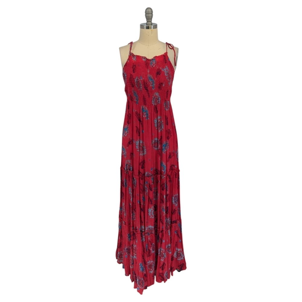 19874 Intimately Free People Floral Smock Maxi Dress Red size Small bohemian